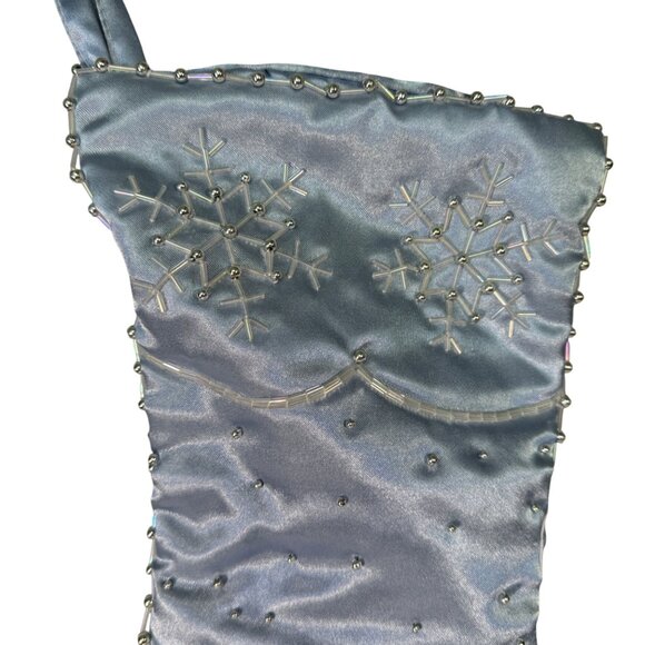 Silver Satin Christmas Stocking With Beaded Snowflake Embellishments - Picture 2 of 5